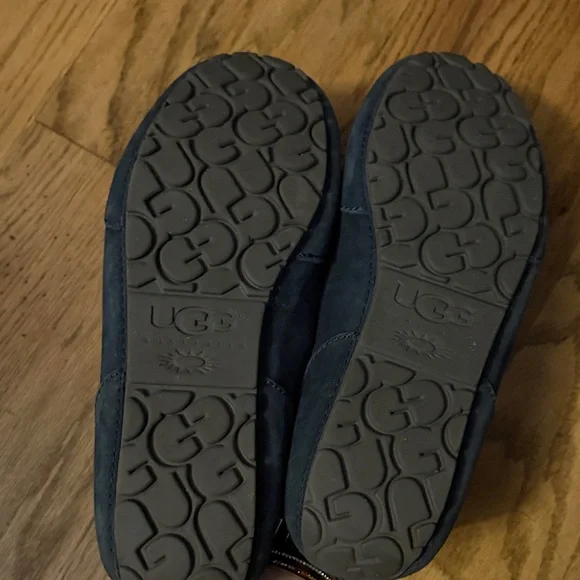 UGG Navy Suede Penny Loafers with Shearling Lining - Picture 2 of 2